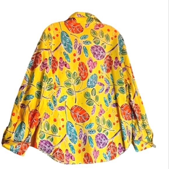 REDD Jeans Aloha Floral Yellow Leaf Art to Wear Button Down Women's Shirt 16 - Picture 4 of 4